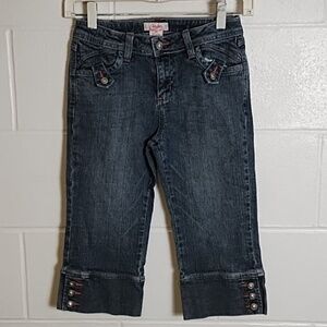Candies Stretch Denim Capri Jeans Pink Stitching Rhinestone Buttons & Accents 12